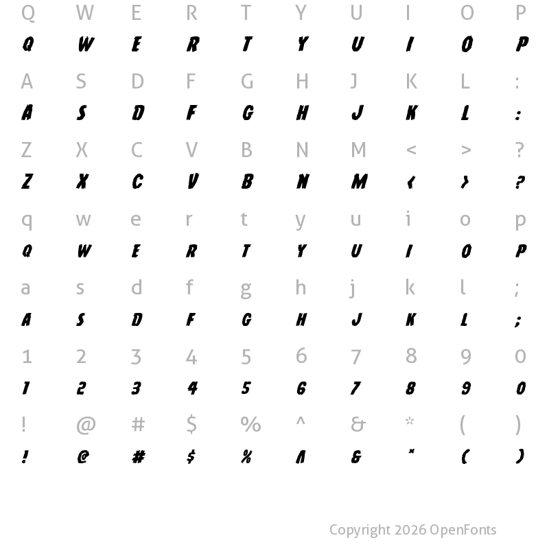 Character Map of Young Frankenstein Expanded Italic Expanded Italic