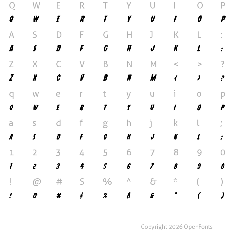 Character Map of Young Frankenstein Italic Italic