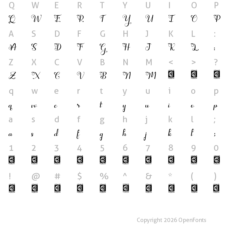 Character Map of Yuanita Personal Use