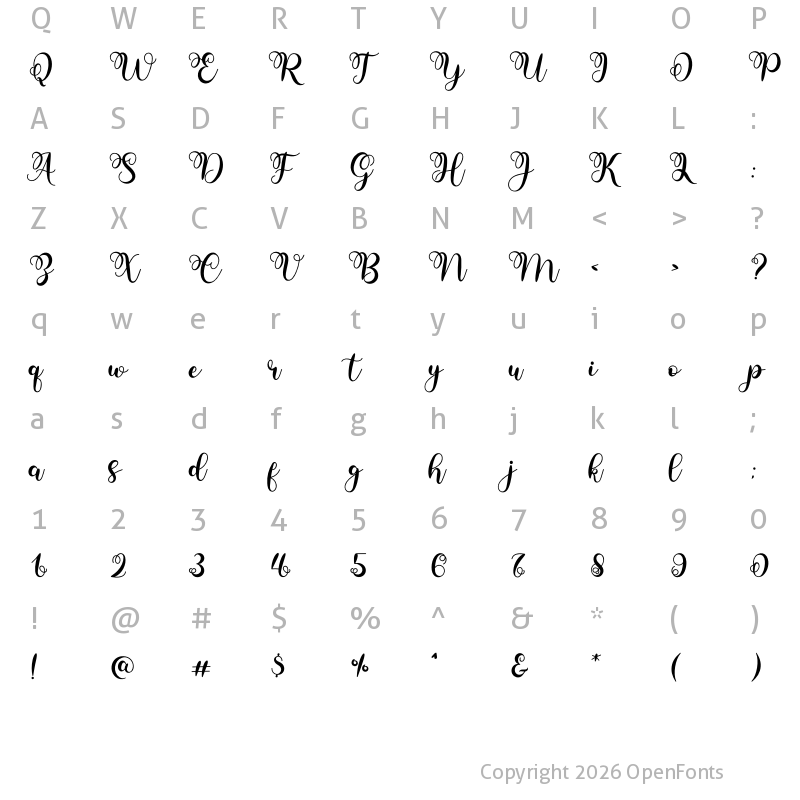 Character Map of Yushina Regular