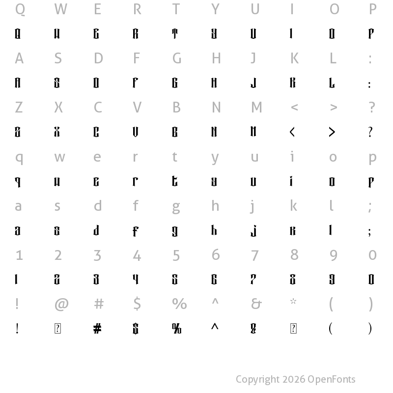 Character Map of Zabur Regular