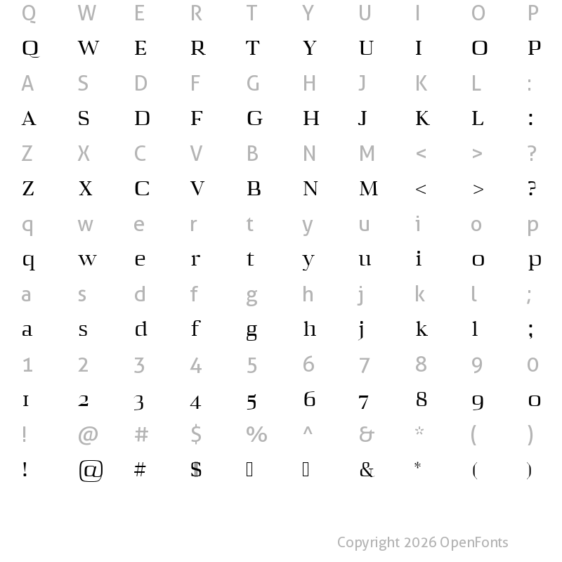 Character Map of Zahra Regular