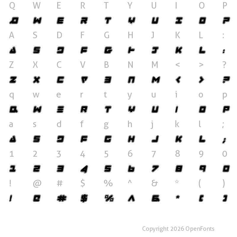 Character Map of Zealot College Italic Italic