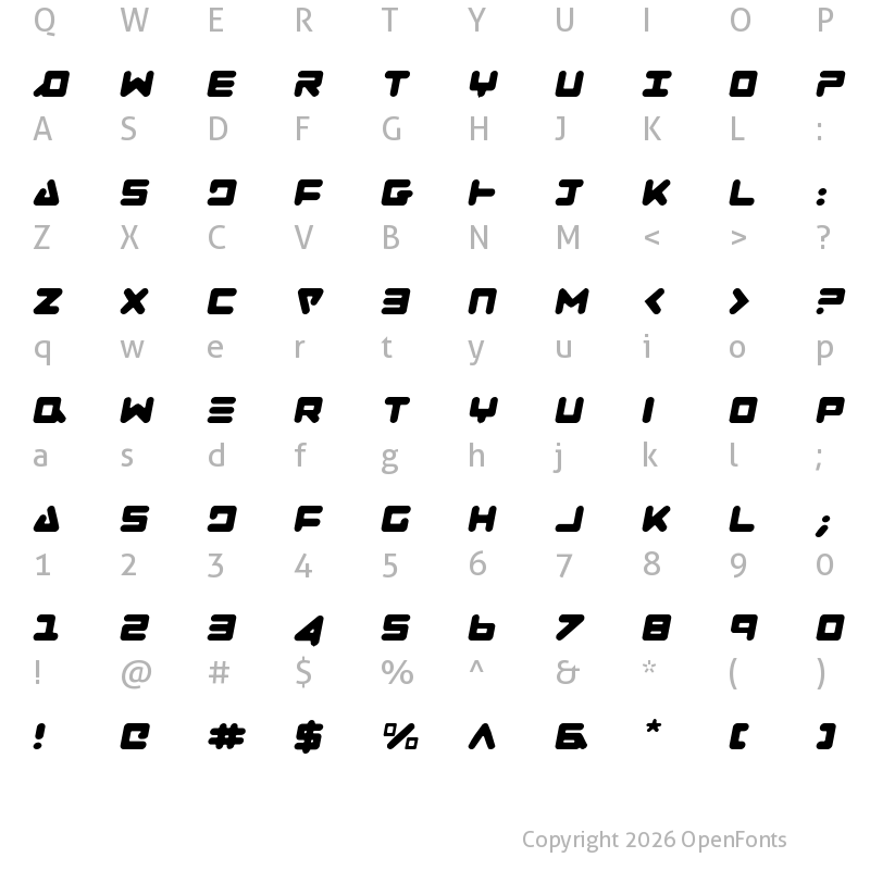 Character Map of Zealot Light Italic Light Italic