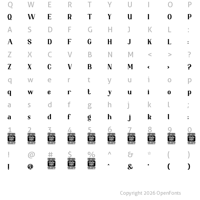 Character Map of Zeviero Regular