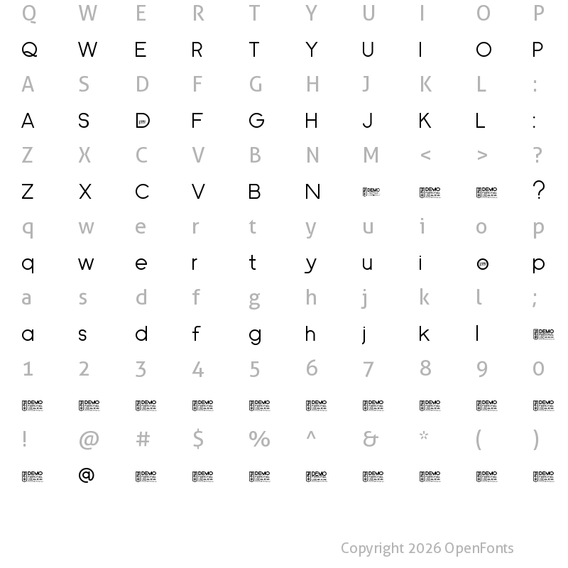 Character Map of Zilap Universal Light