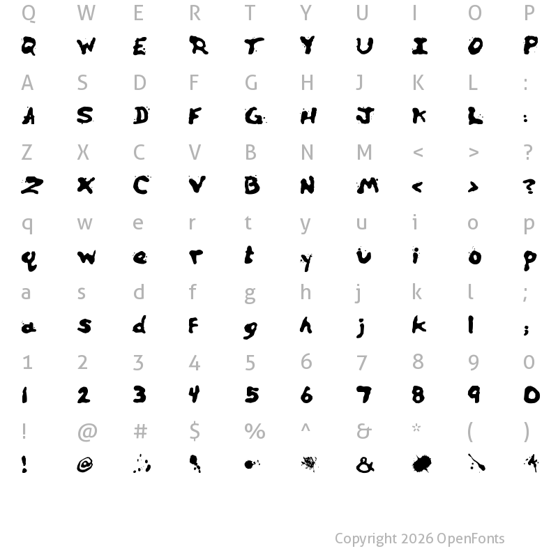 Character Map of Zill Spills Regular