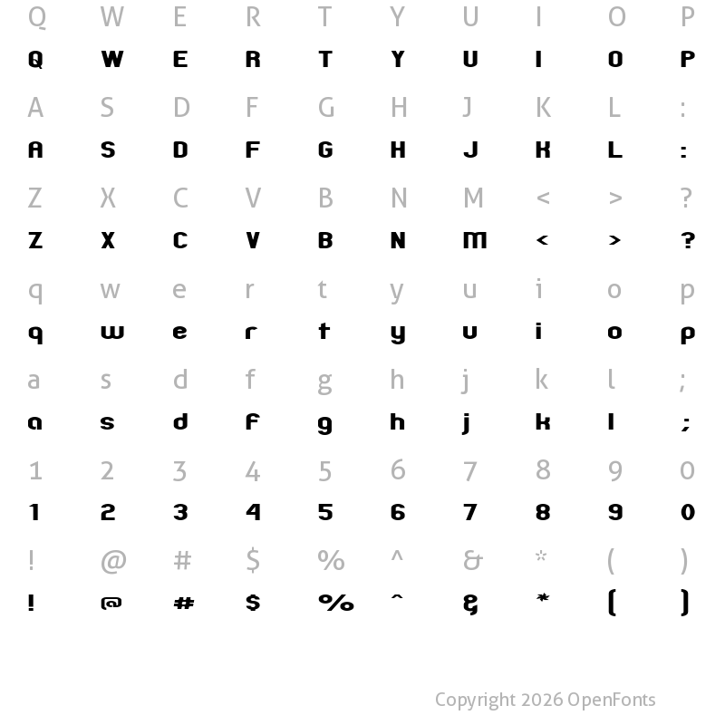 Character Map of Zillah Modern Expanded Regular