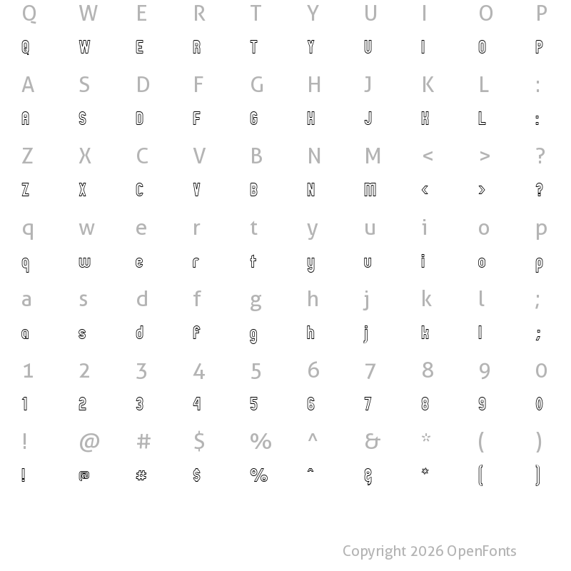 Character Map of Zillah Modern Ouline Regular