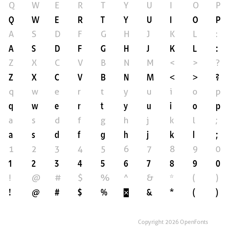 Character Map of Zin Sans Condensed Demo