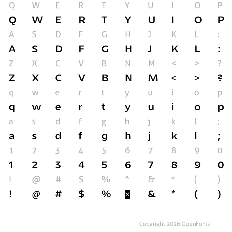 Character Map of Zin Sans Extended Demo