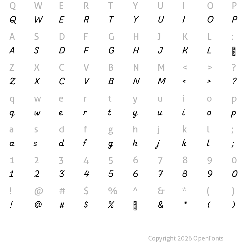 Character Map of Zing Script Rust SemiBold Demo Base