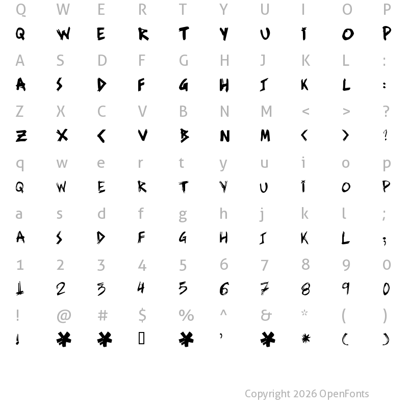 Character Map of ziperhead Regular