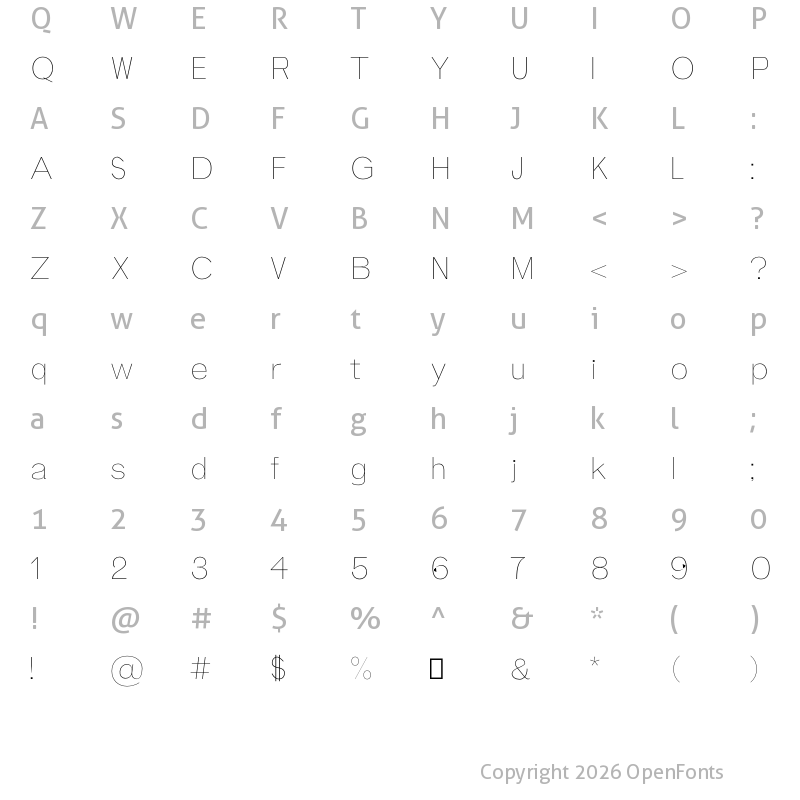 Character Map of Zisel Thin