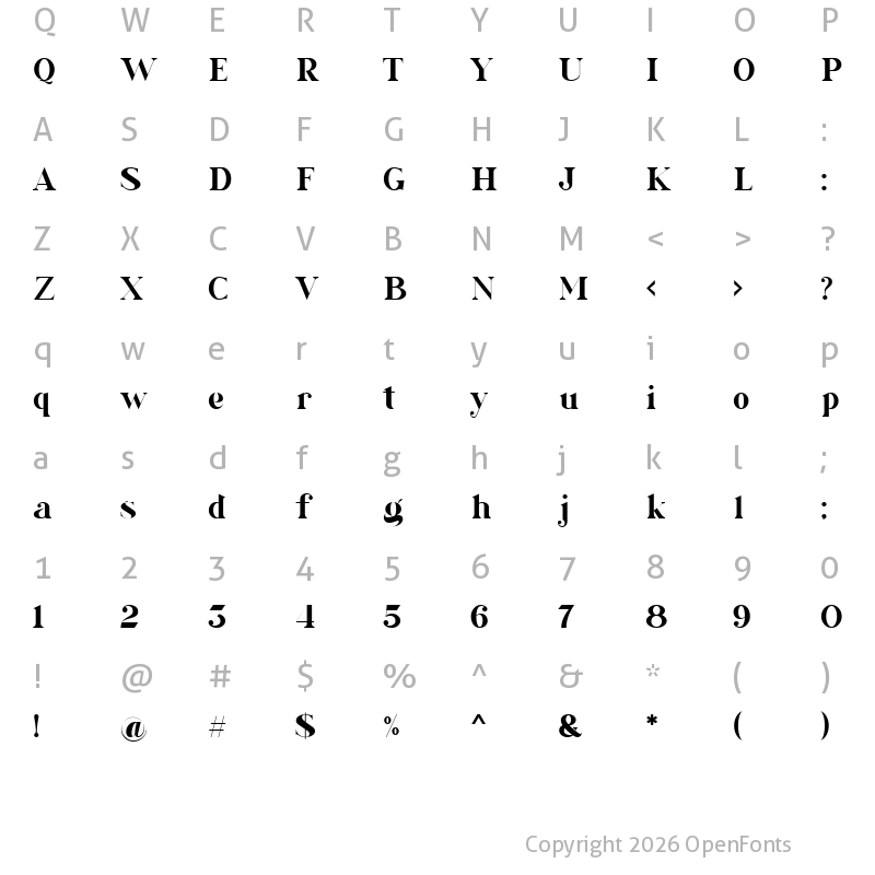 Character Map of Zizo Bold