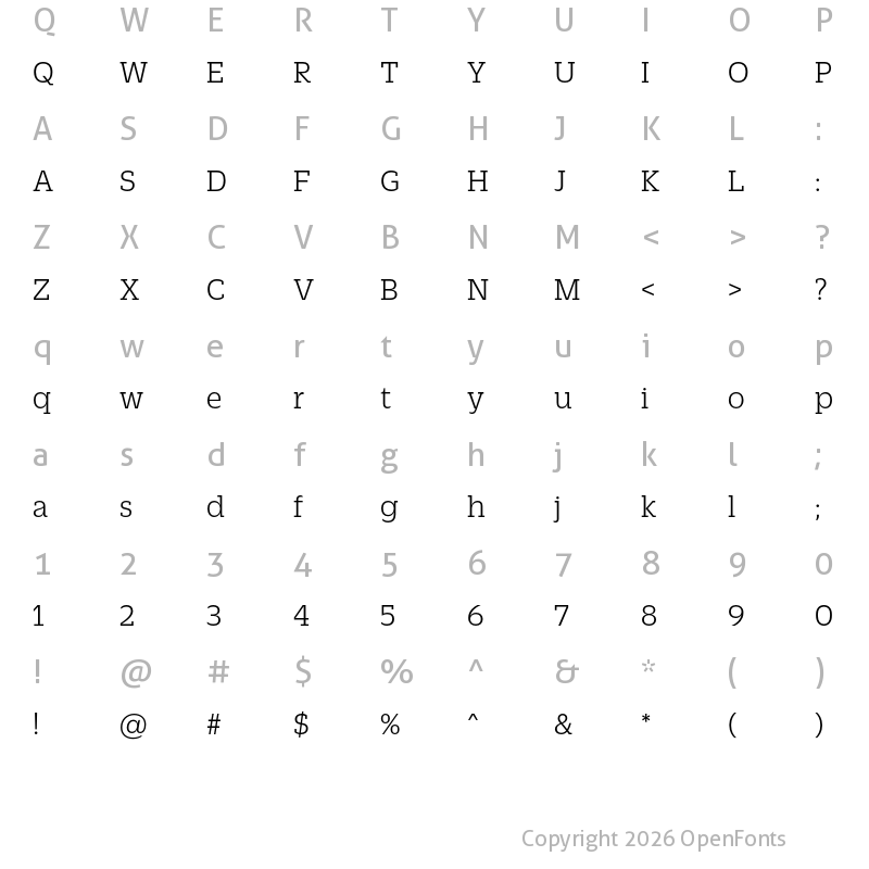 Character Map of Zizou Slab Light