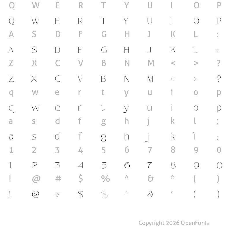 Character Map of Zolina Thin