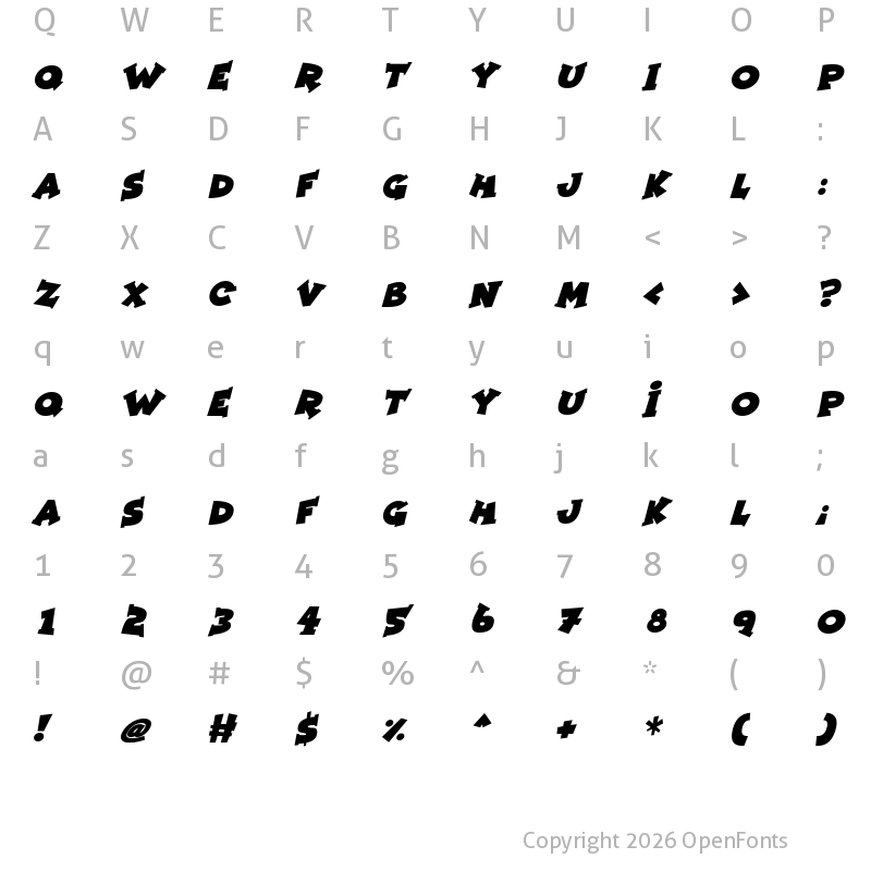 Character Map of Zombie Night Italic