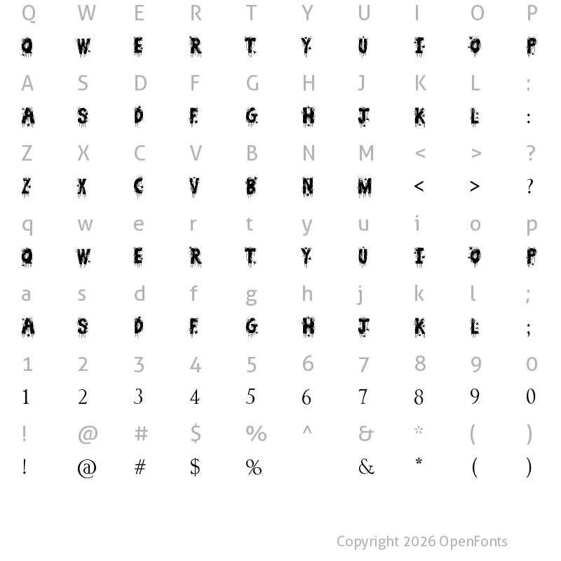 Character Map of Zombie Slayer Regular