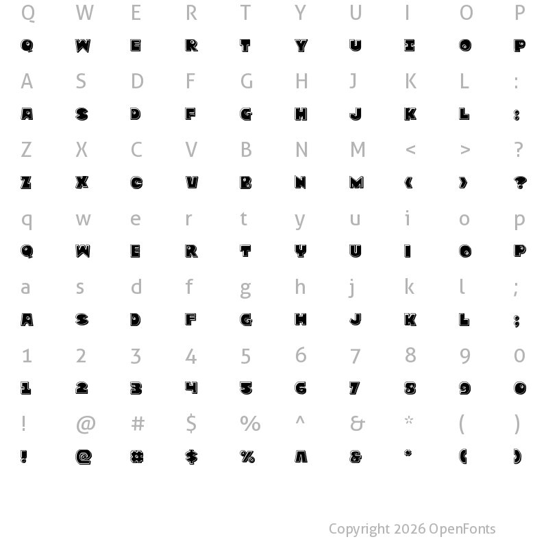 Character Map of Zounderkite Bevel Regular